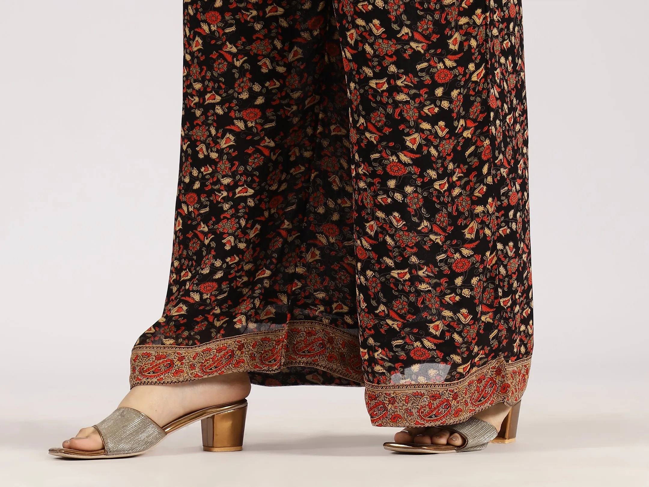 Black Floral Printed Straight Kurta with Palazzo Set