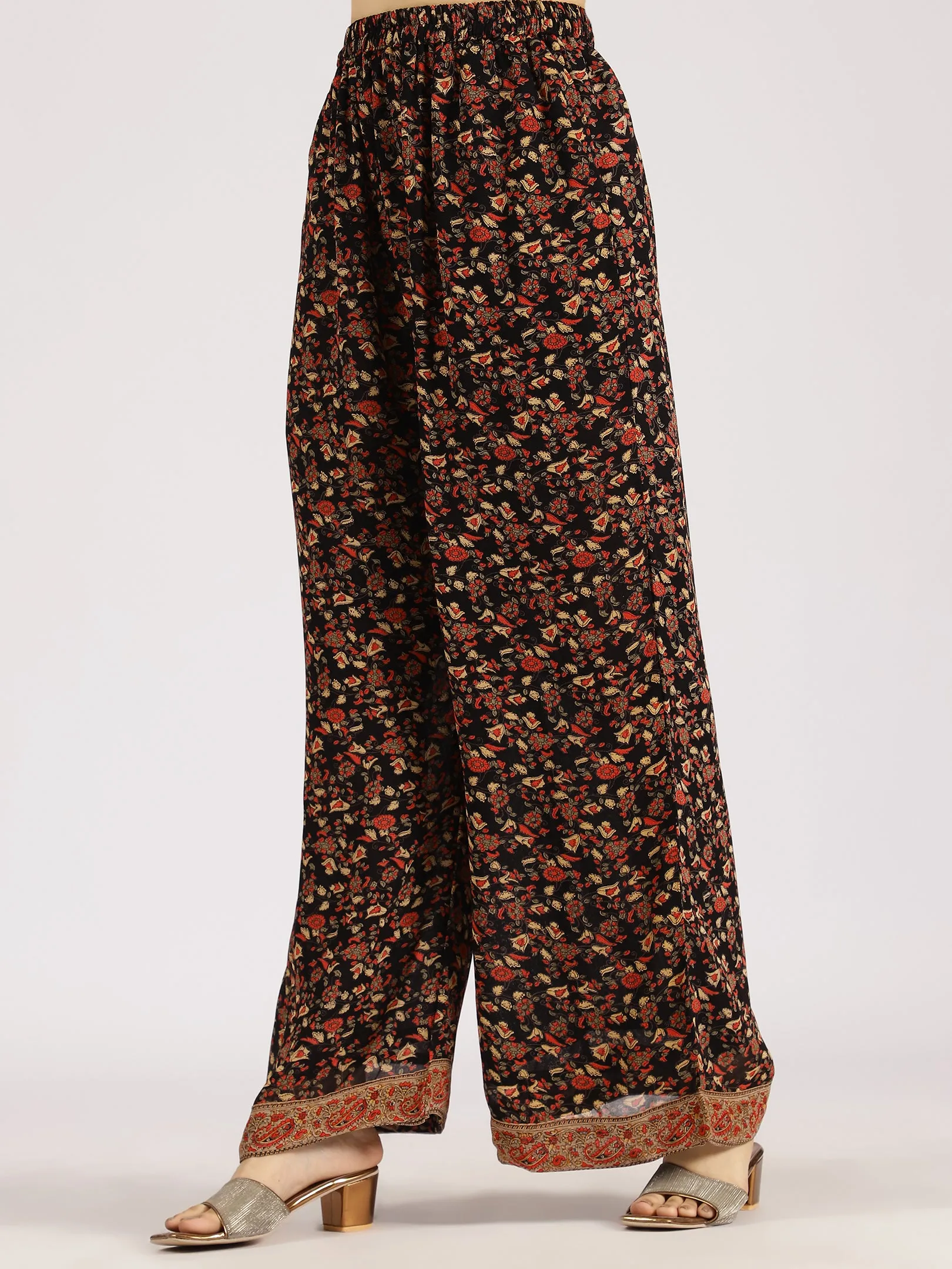 Black Floral Printed Straight Kurta with Palazzo Set