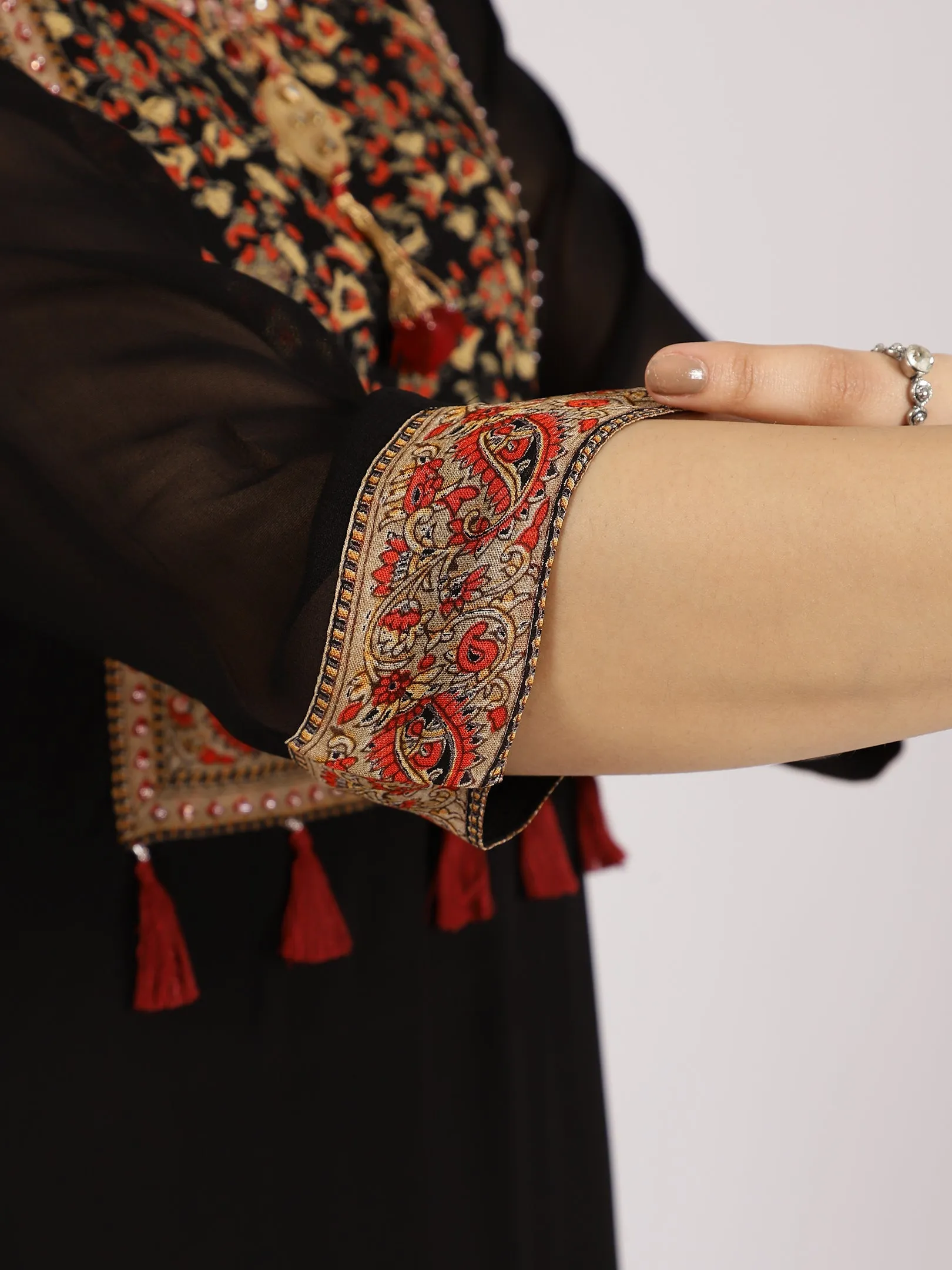 Black Floral Printed Straight Kurta with Palazzo Set