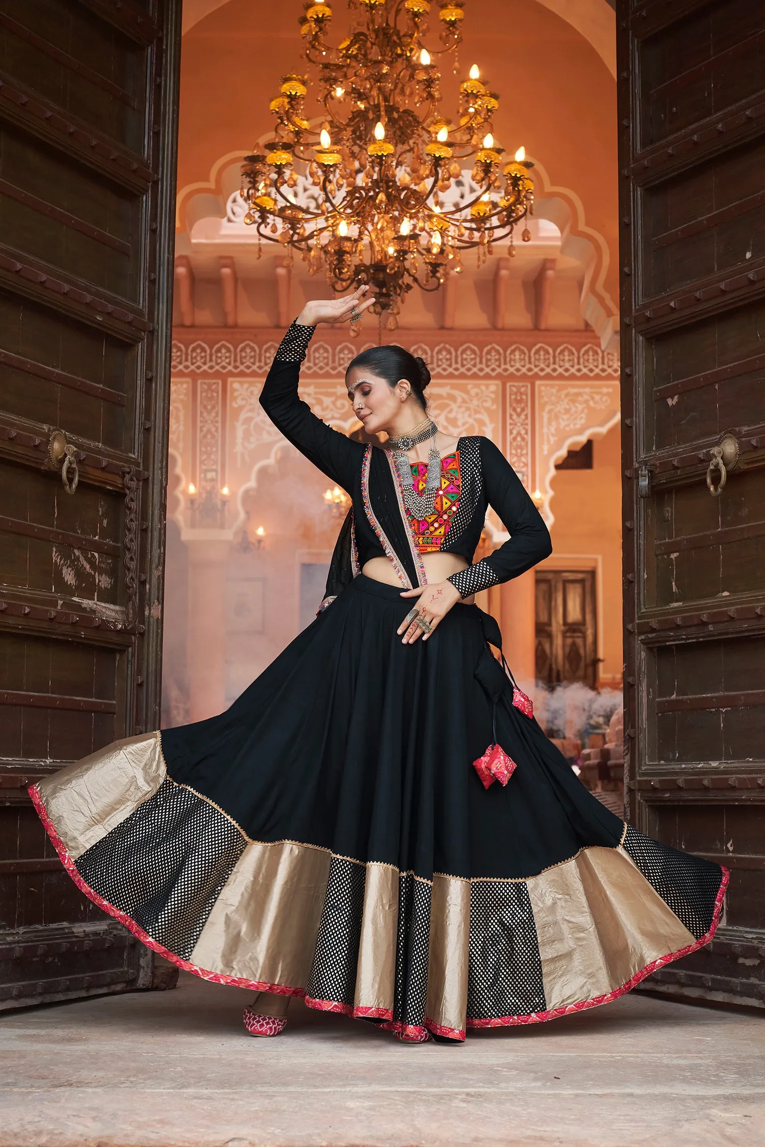 Black Mirror Embroidered Garba Special Chaniya Choli (D565)