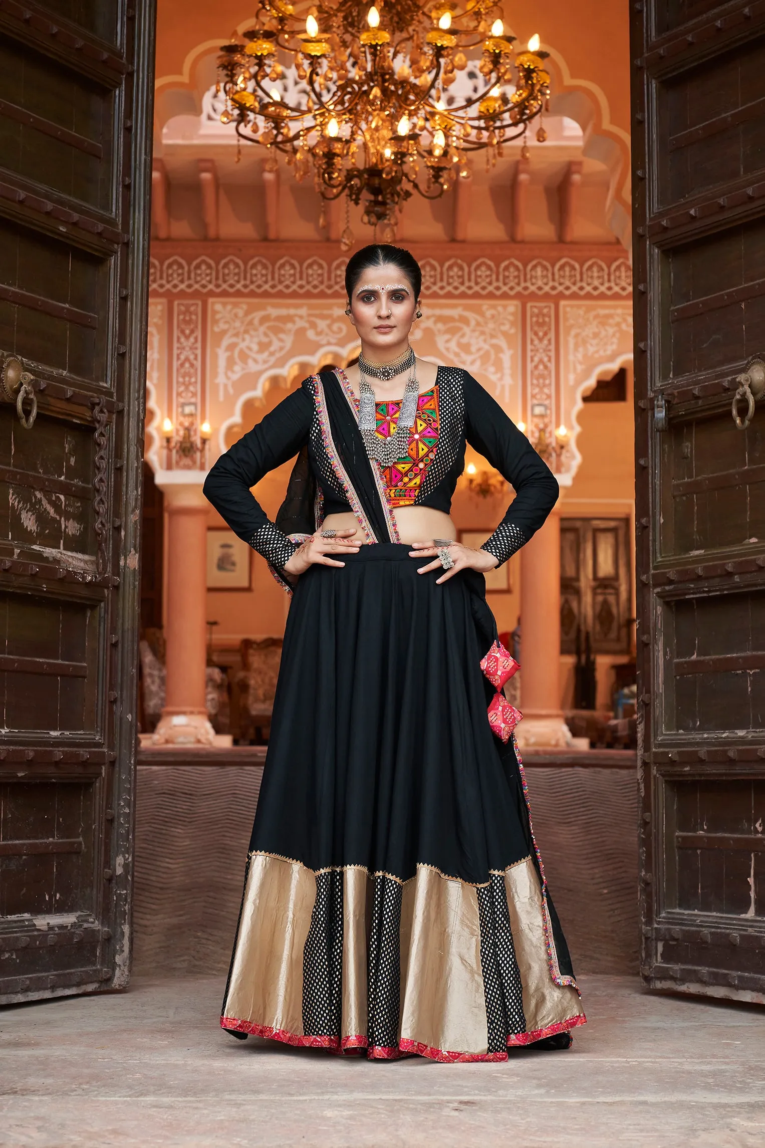 Black Mirror Embroidered Garba Special Chaniya Choli (D565)