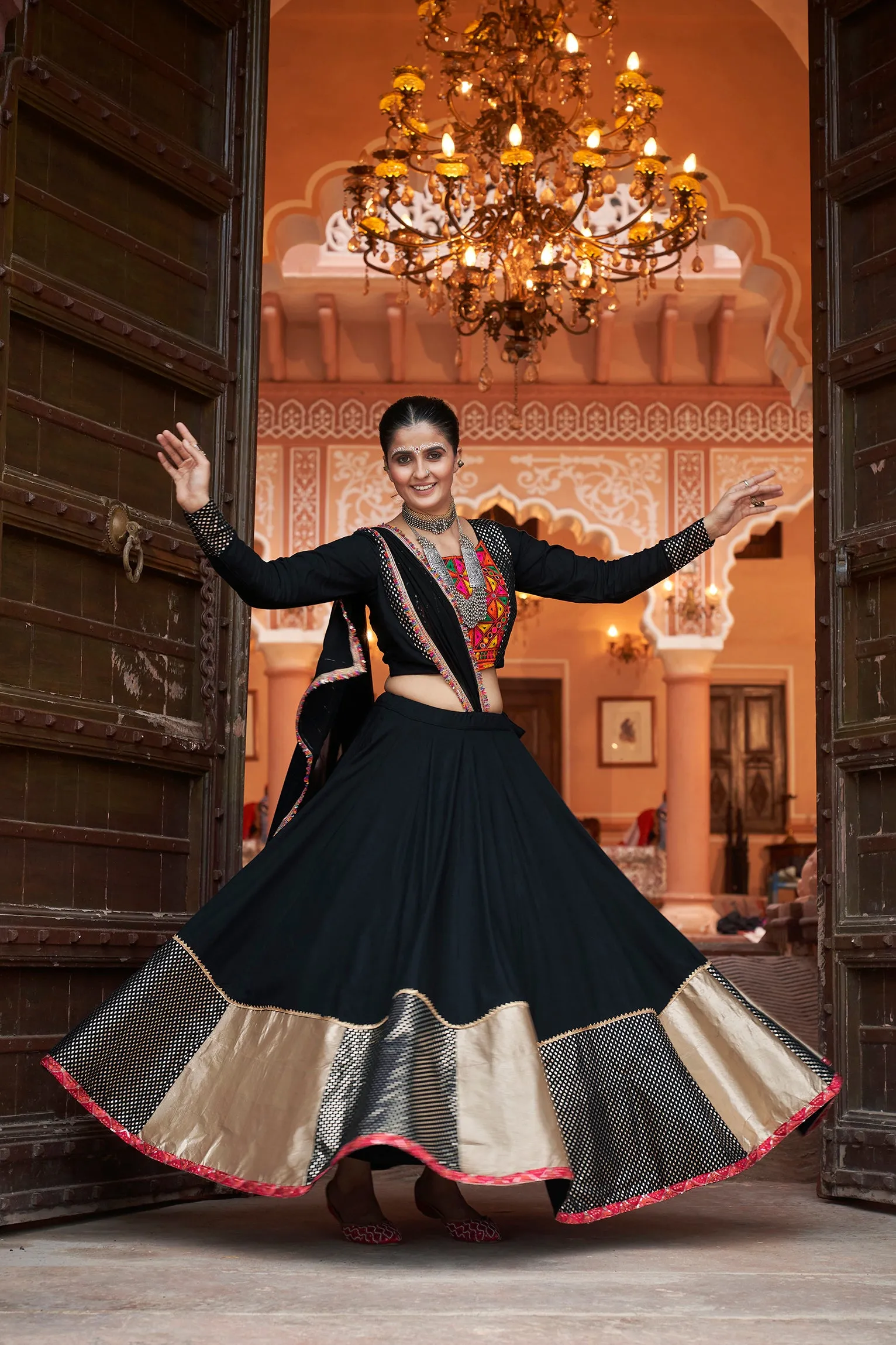 Black Mirror Embroidered Garba Special Chaniya Choli (D565)