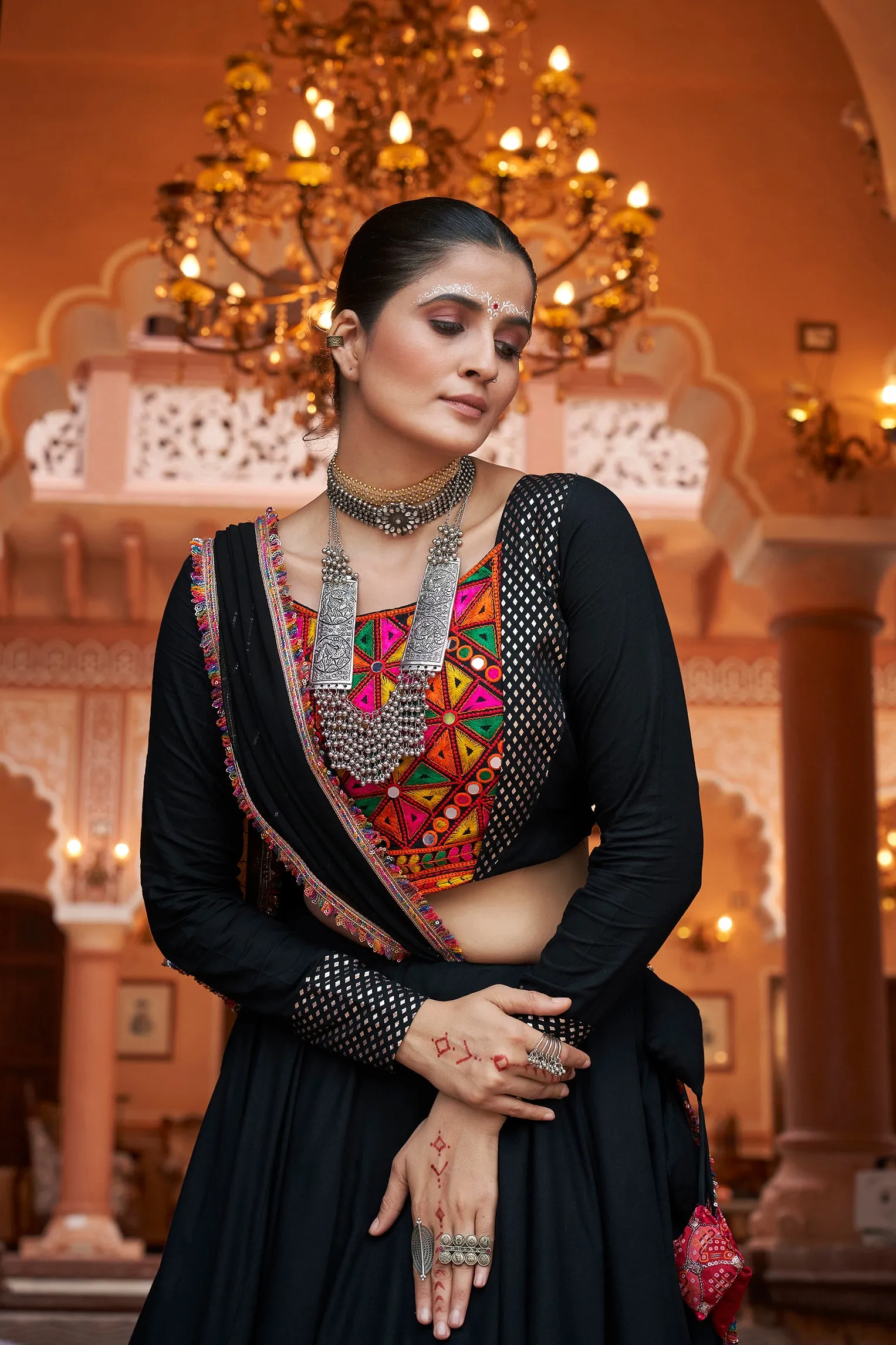 Black Mirror Embroidered Garba Special Chaniya Choli (D565)