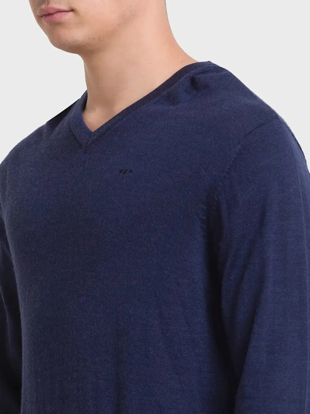 ColorPlus Men Navy Solid Tailored Fit Wool Blend Full Sleeve Sweaters