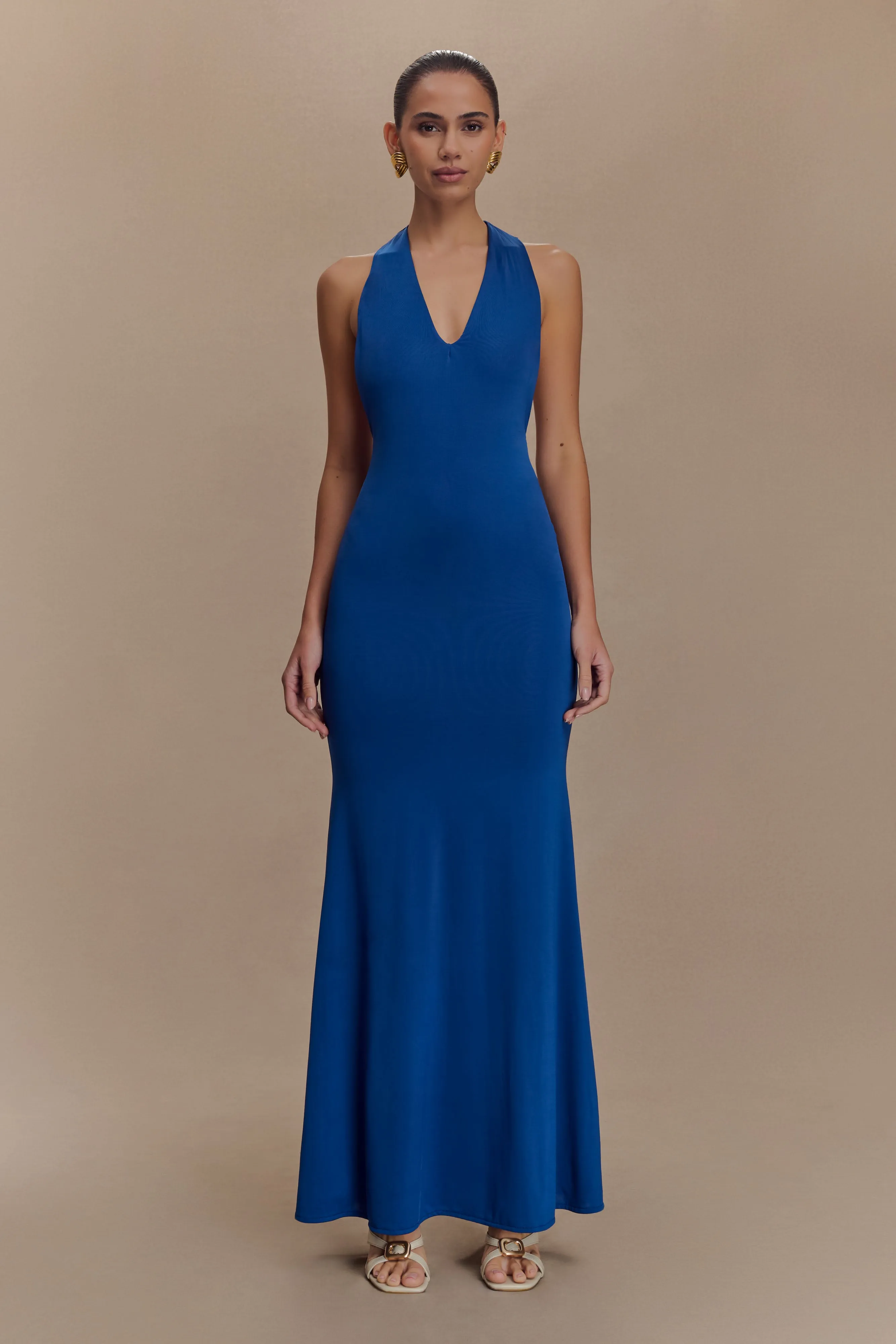 Elke Slinky V Neck Maxi Dress - Cobalt