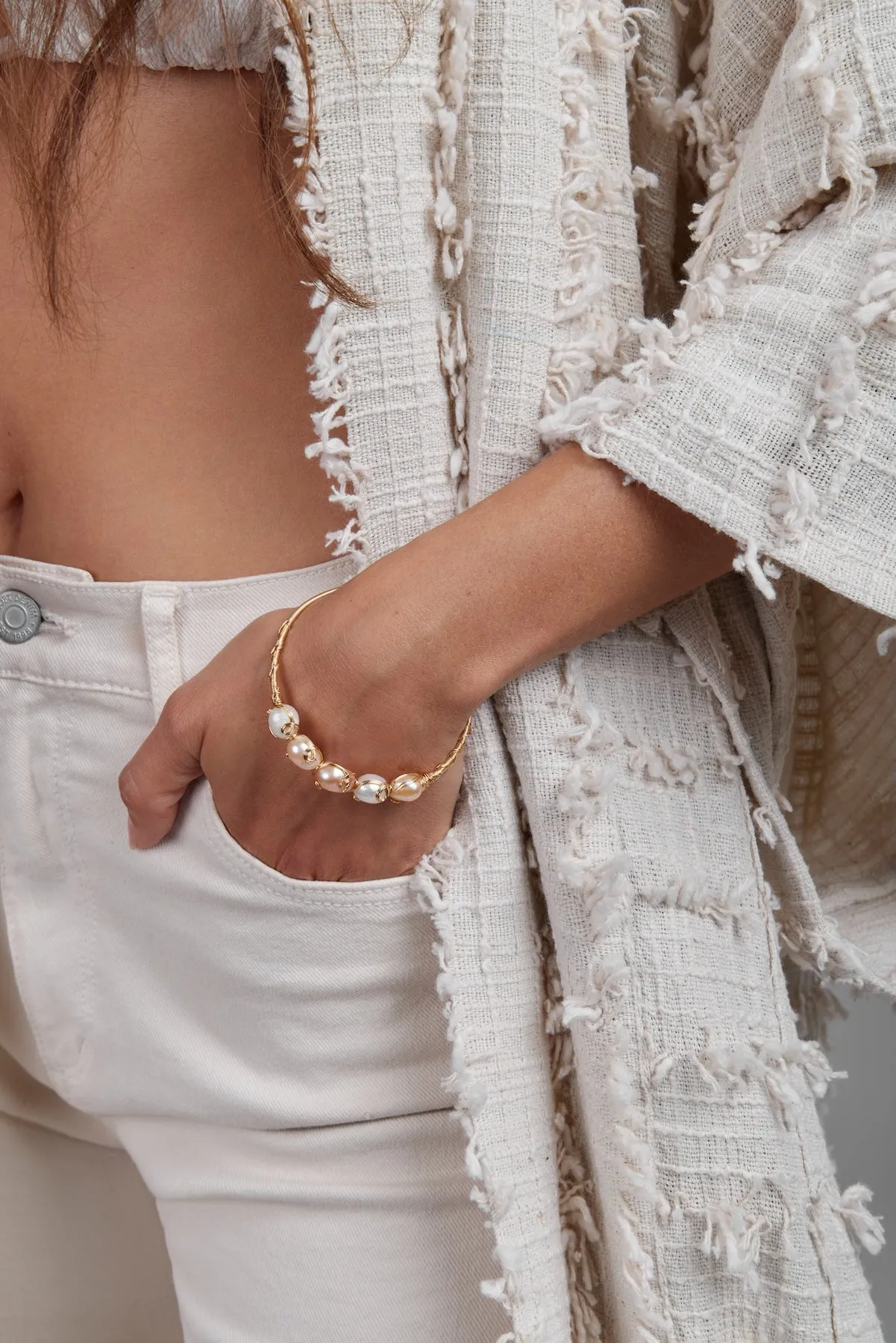 Ivory Fringe Long Jacket