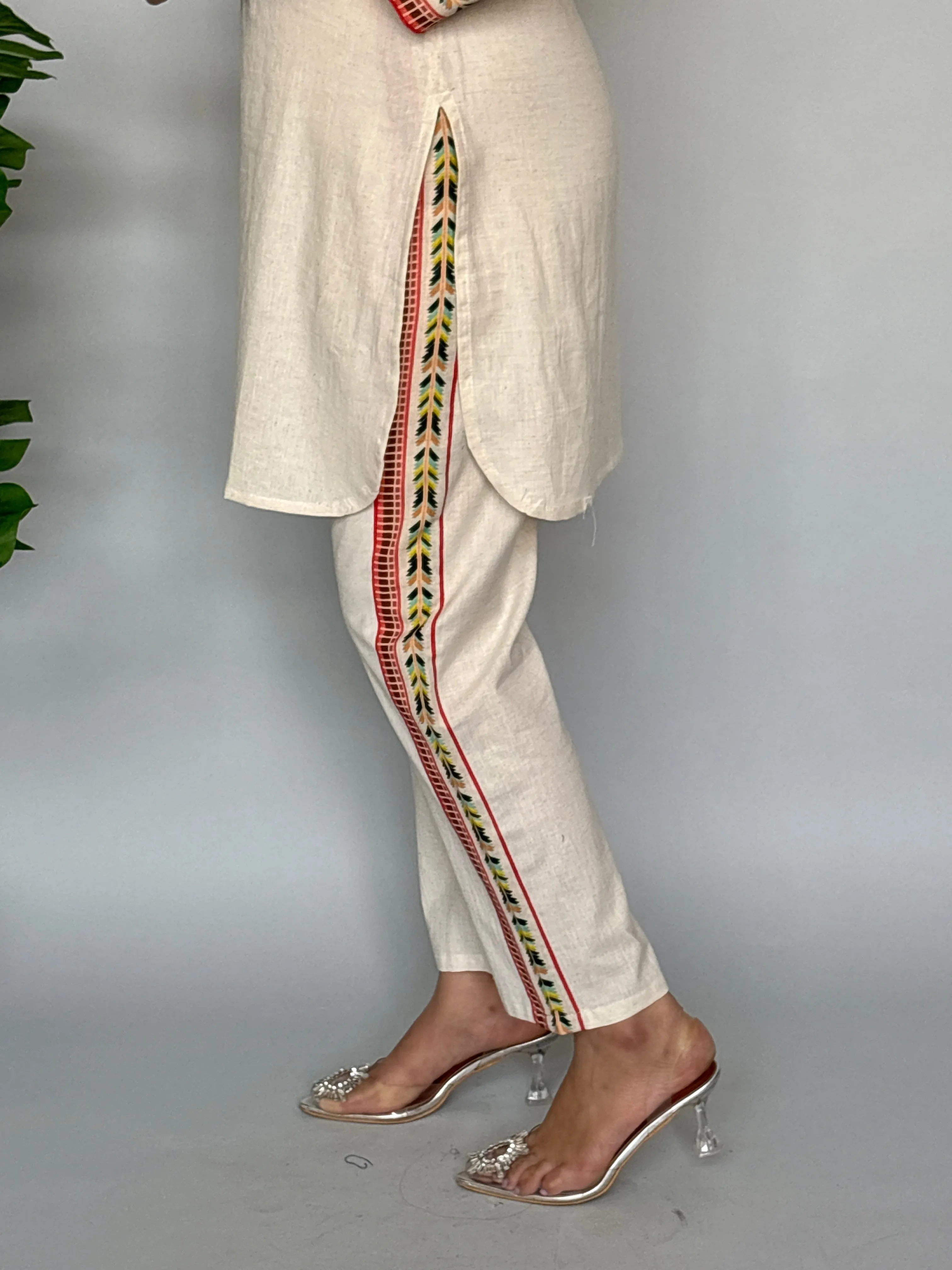 Off White Embroidered Cord Set