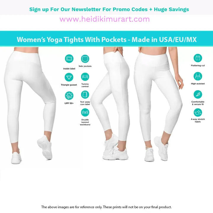 Pale Blue Women's Tights, Solid Color Best Yoga Pants With 2 Side Deep Long Pockets - Made in USA/EU/MX (US Size: 2XS-6XL)