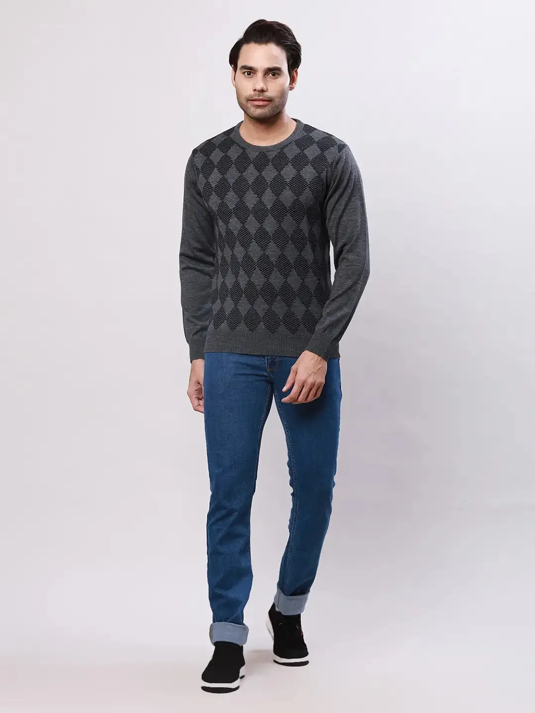 Raymond Men Grey Argyle Acrylic Blend Sweaters