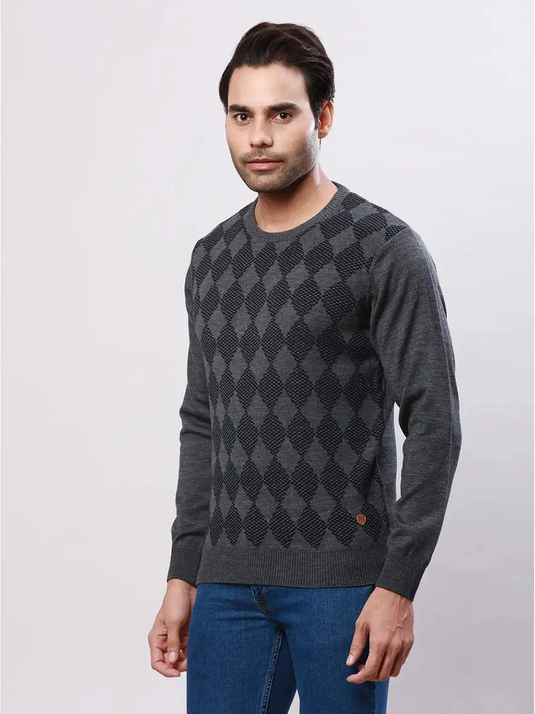 Raymond Men Grey Argyle Acrylic Blend Sweaters