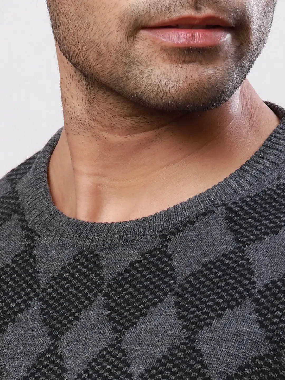 Raymond Men Grey Argyle Acrylic Blend Sweaters