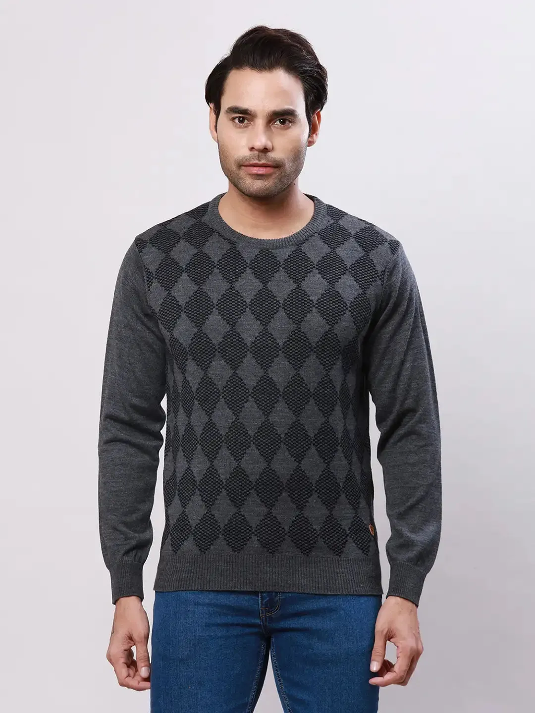 Raymond Men Grey Argyle Acrylic Blend Sweaters
