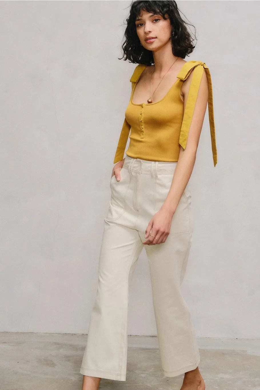 Ribbon Tie Shoulder Ribbed Tank
