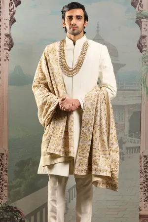 Seher Gold Silk Embroidered Stole