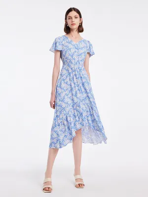 V-neck Floral Fishtail Midi Dress