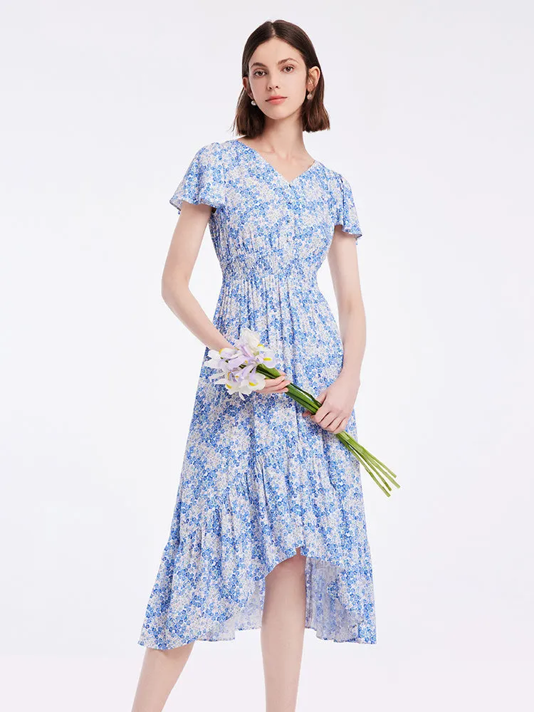 V-neck Floral Fishtail Midi Dress