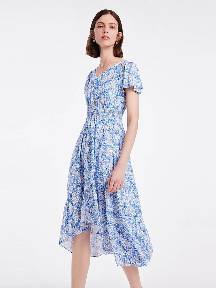 V-neck Floral Fishtail Midi Dress