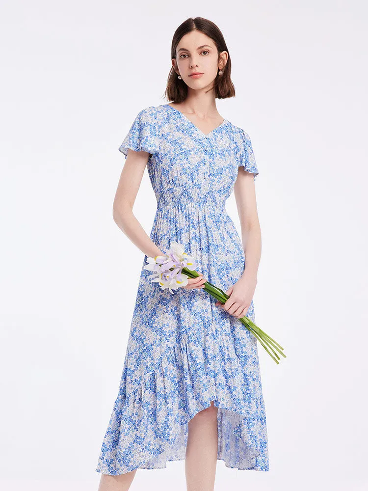 V-neck Floral Fishtail Midi Dress