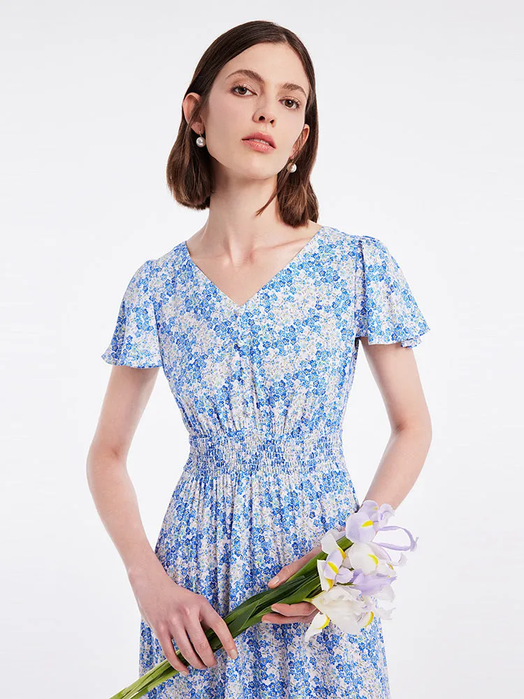 V-neck Floral Fishtail Midi Dress