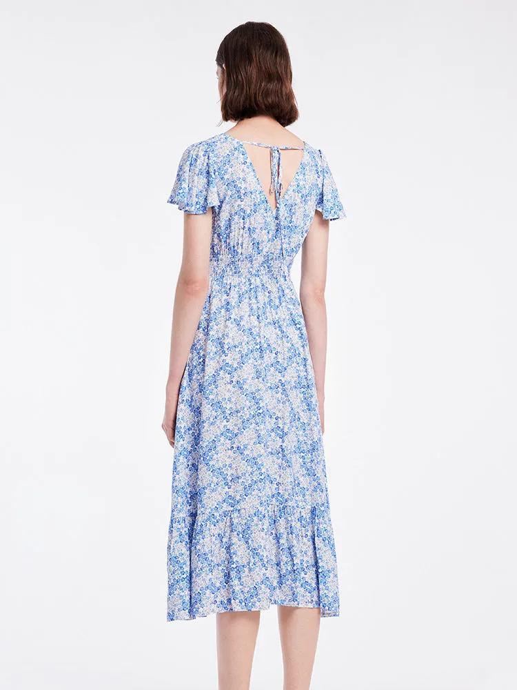 V-neck Floral Fishtail Midi Dress