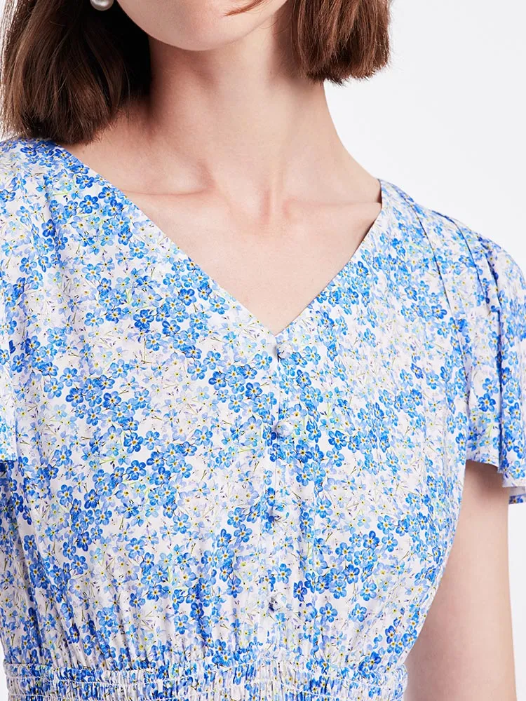 V-neck Floral Fishtail Midi Dress