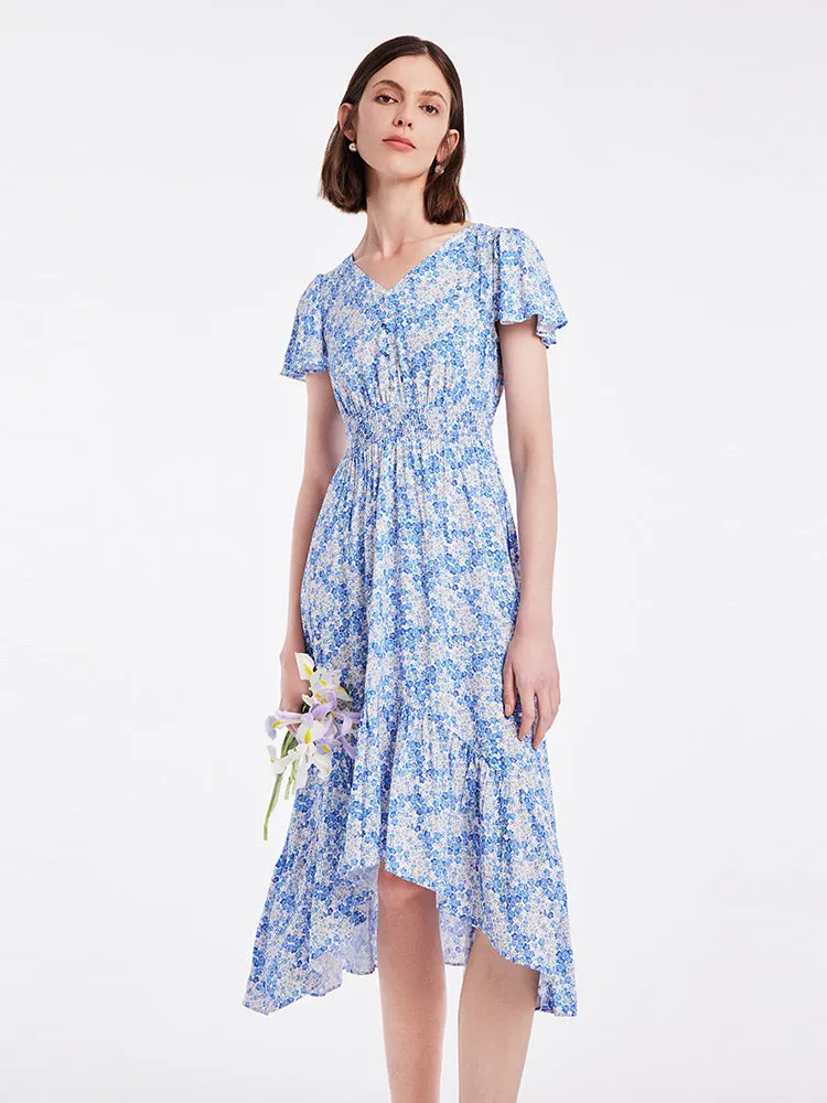 V-neck Floral Fishtail Midi Dress