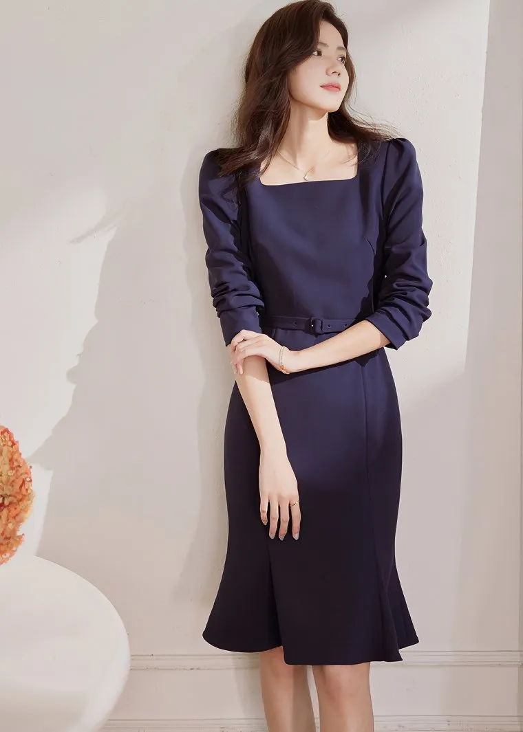 WAIST TIE FISHTAIL DRESS
