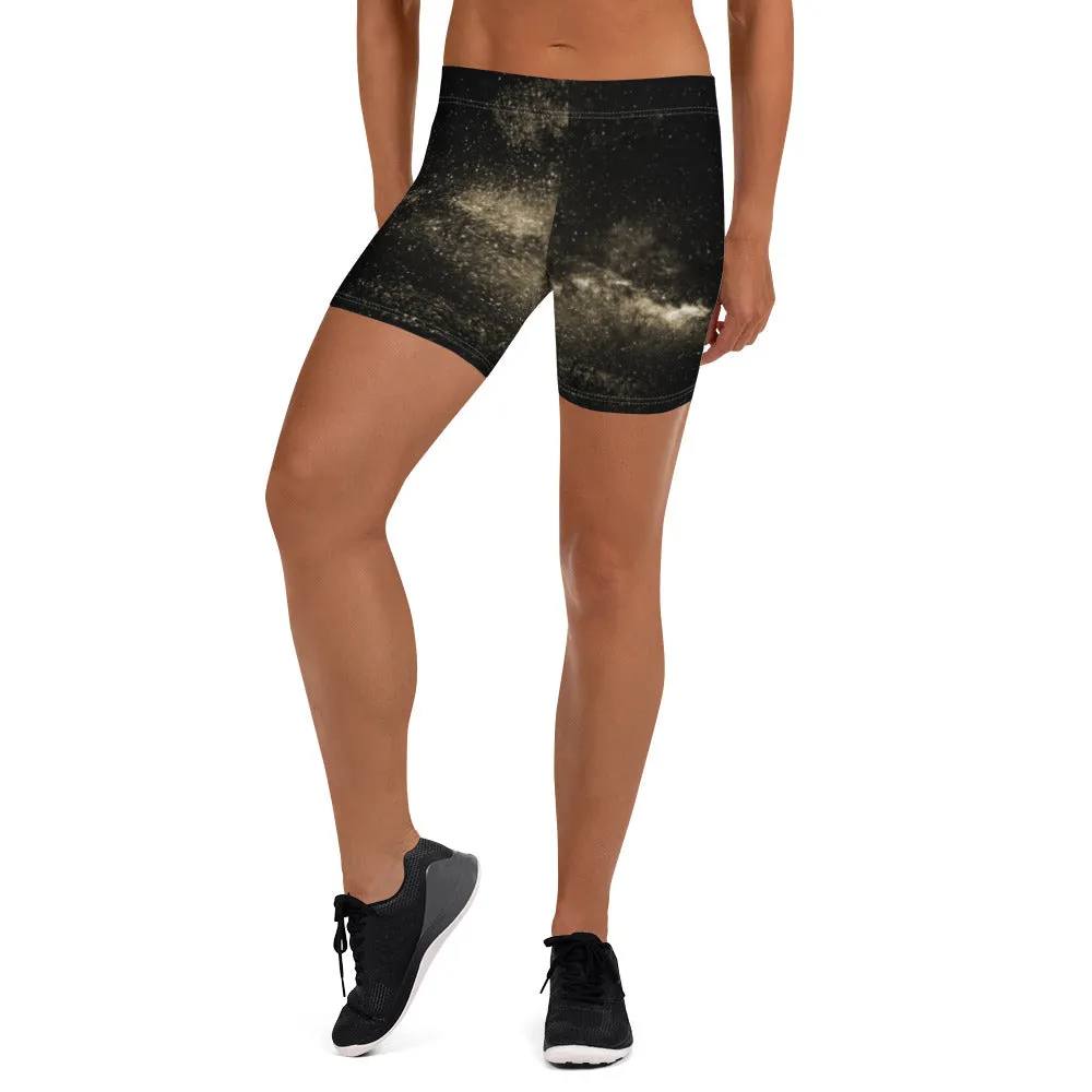 Yellow Galaxy Women's Shorts, Space Milky Way Astrology Gym Elastic Shorts-Made in USA/EU
