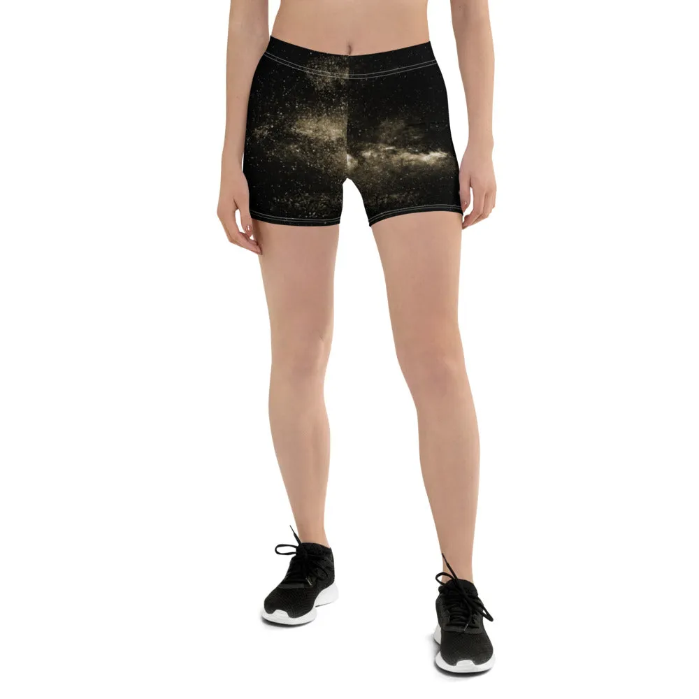 Yellow Galaxy Women's Shorts, Space Milky Way Astrology Gym Elastic Shorts-Made in USA/EU