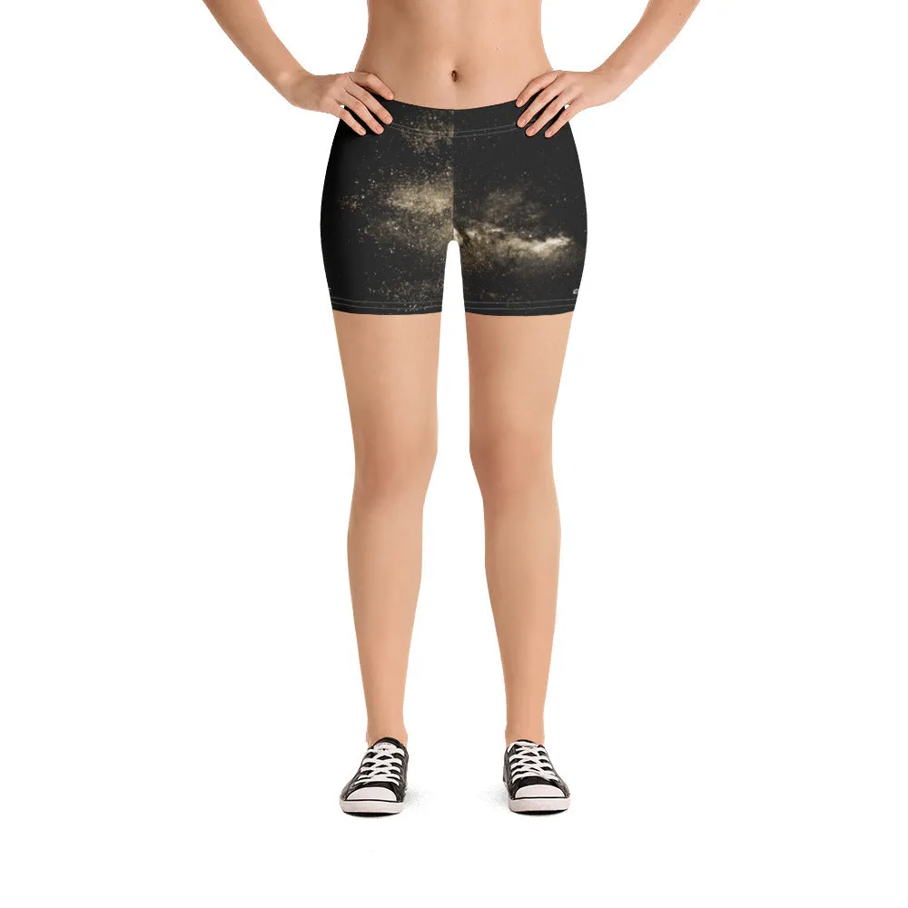 Yellow Galaxy Women's Shorts, Space Milky Way Astrology Gym Elastic Shorts-Made in USA/EU