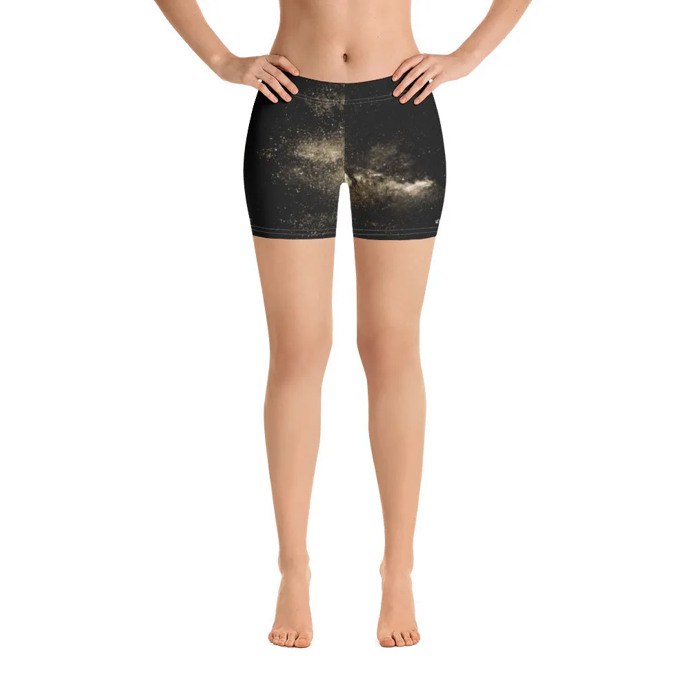 Yellow Galaxy Women's Shorts, Space Milky Way Astrology Gym Elastic Shorts-Made in USA/EU